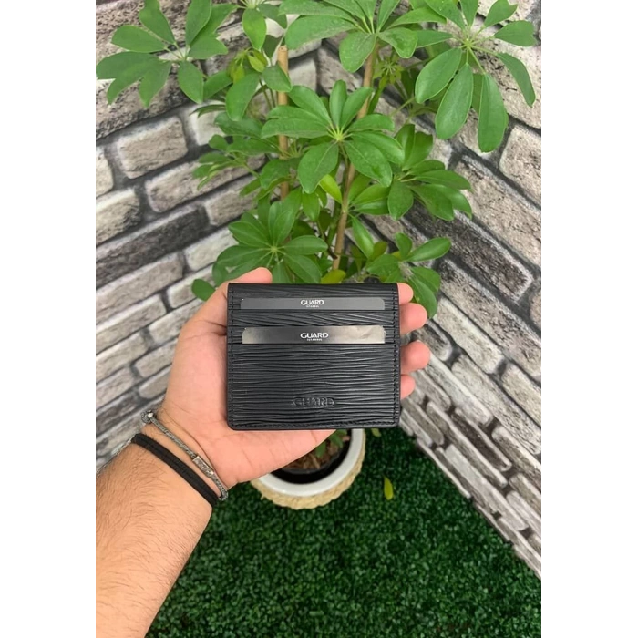 Guard Siyah Yol Desenli Patlı Tasarım Deri Kartlık