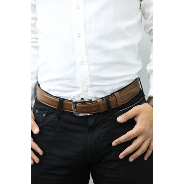 Guard Taba Dikişli Klasik Deri Erkek Kemeri - 3,5 Cm