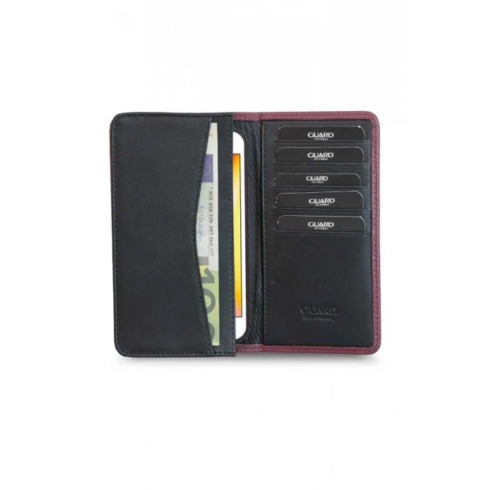 Guard Telefon Girişli Bordo Siyah Deri Portföy Cüzdan