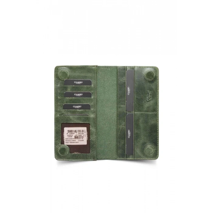 Guard Telefon Girişli Deri Erkek/Kadın Portföy Cüzdan - Haki Yeşil