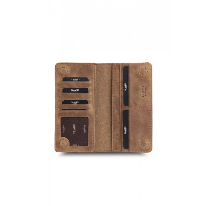 Guard Telefon Girişli Deri Erkek/Kadın Portföy Cüzdan - Taba