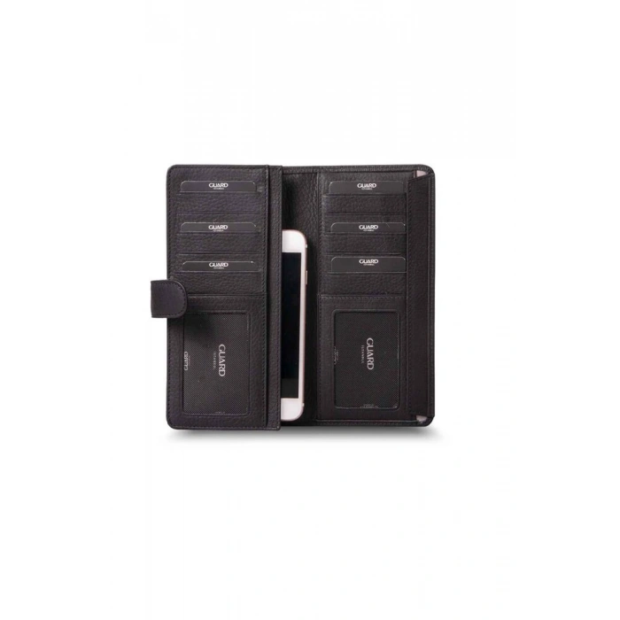 Guard Telefon Girişli Patlı Deri El Portföyü- Siyah
