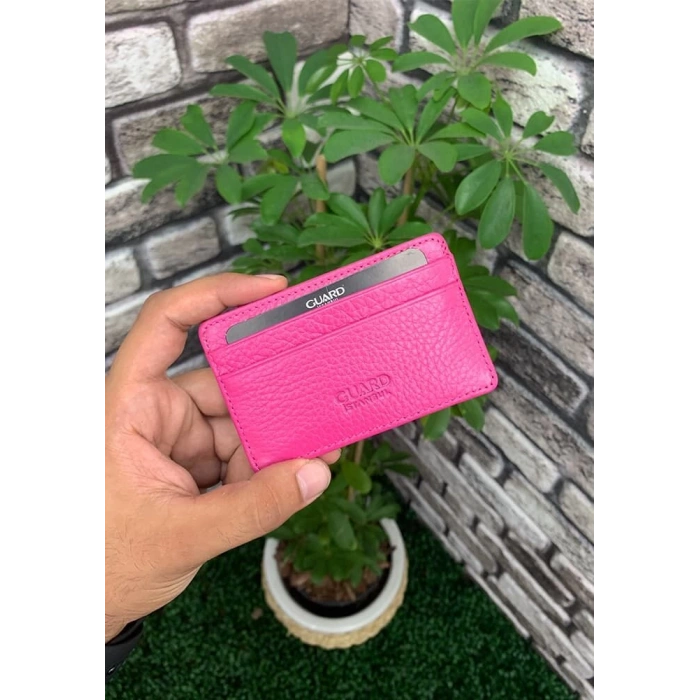 Guard Ultra İnce Unisex Fuşya Minimal Deri Kartlık