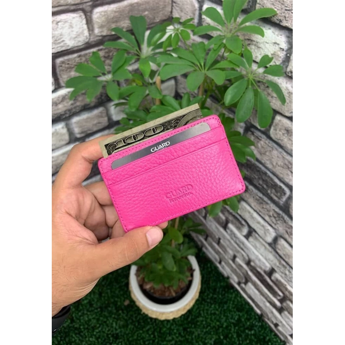 Guard Ultra İnce Unisex Fuşya Minimal Deri Kartlık