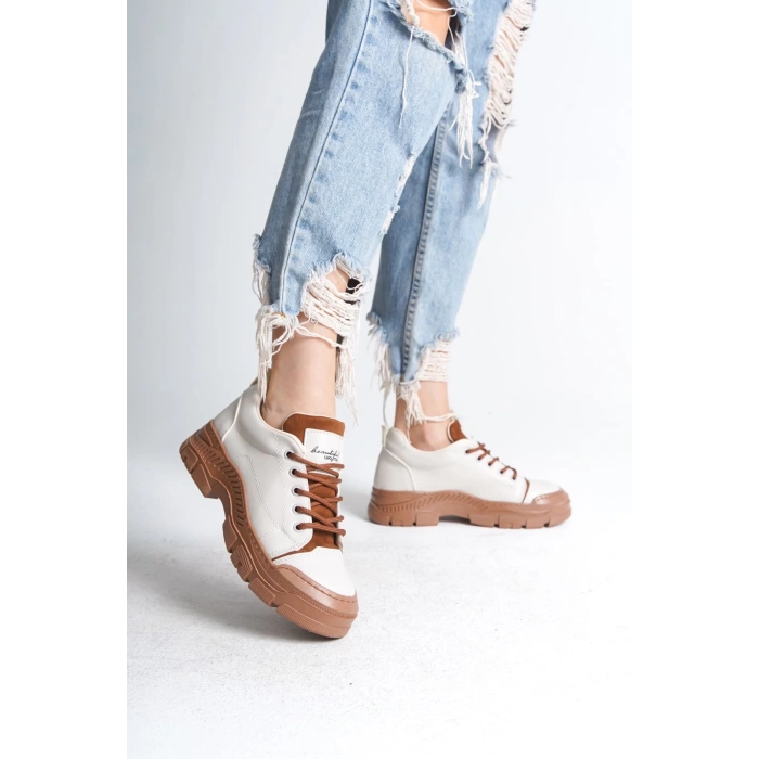 JANE Bağcıklı Ortopedik Taban Kadın Sneaker Spor Ayakkabı  CTT - Krem