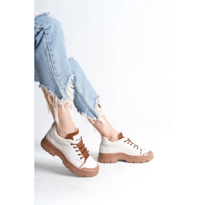 JANE Bağcıklı Ortopedik Taban Kadın Sneaker Spor Ayakkabı  CTT - Krem