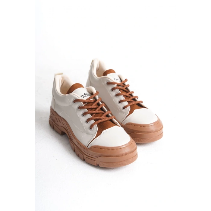 JANE Bağcıklı Ortopedik Taban Kadın Sneaker Spor Ayakkabı  CTT - Krem