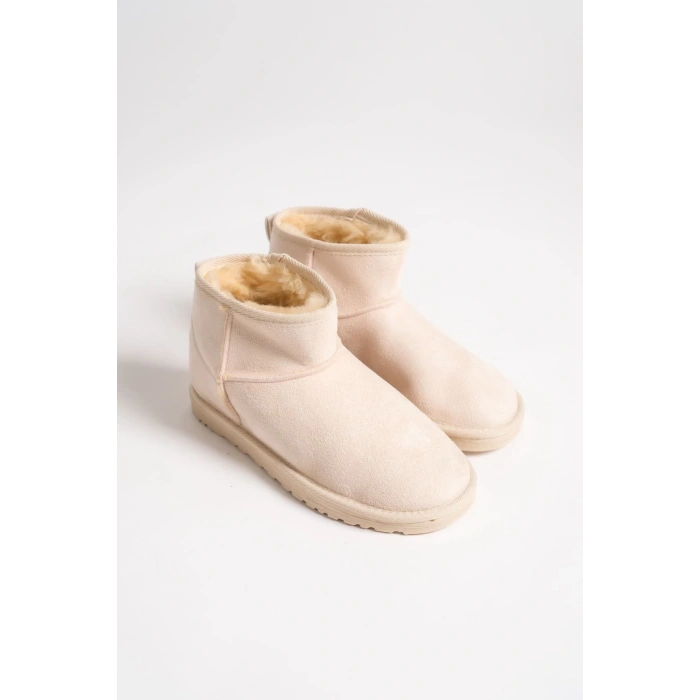 JOLIE Bağcıksız Düz Taban İçi Kürklü Kısa Süet Kadın Bot SKT - Krem