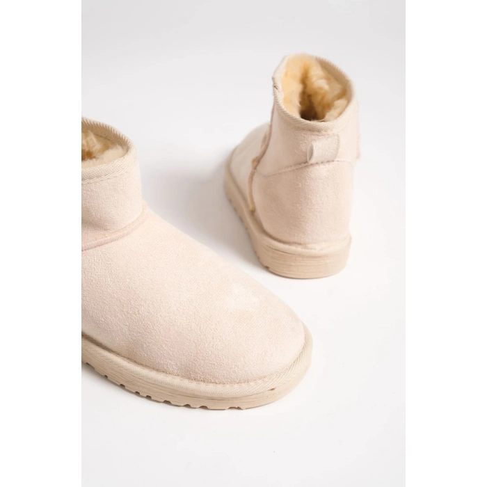 JOLIE Bağcıksız Düz Taban İçi Kürklü Kısa Süet Kadın Bot SKT - Krem