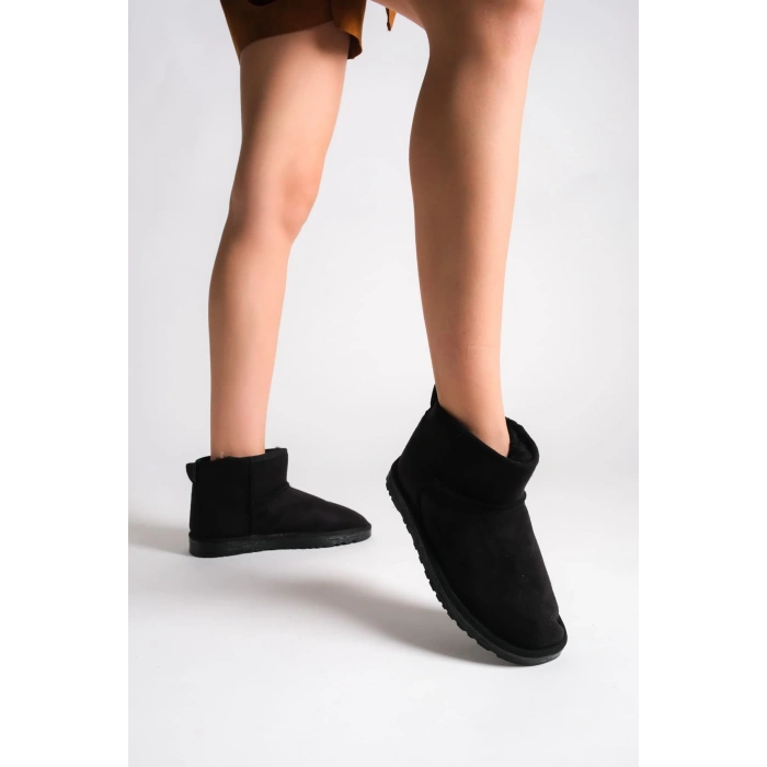 JOLIE Bağcıksız Düz Taban İçi Kürklü Kısa Süet Kadın Bot SST - Siyah