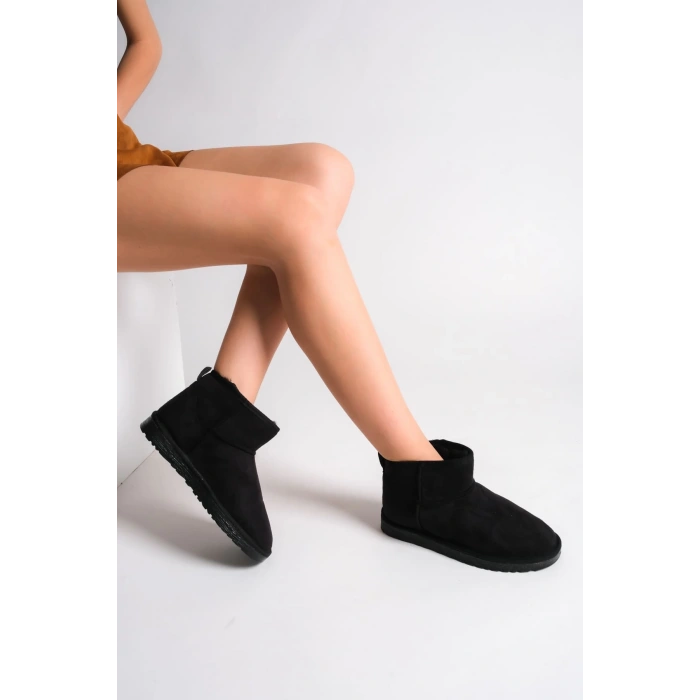 JOLIE Bağcıksız Düz Taban İçi Kürklü Kısa Süet Kadın Bot SST - Siyah