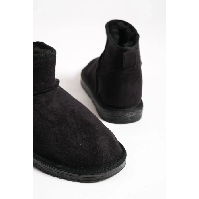 JOLIE Bağcıksız Düz Taban İçi Kürklü Kısa Süet Kadın Bot SST - Siyah