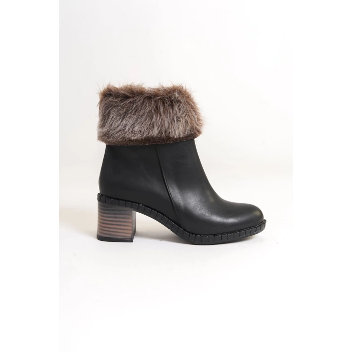 JULIA Fermuarlı Ortopedik Taban Tüylü Topuklu Kadın Bot CST - Siyah