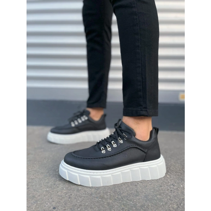 JY010 Cloud Bağcıklı Cilt Erkek Günlük Sneaker Ayakkabı CBT - Siyah