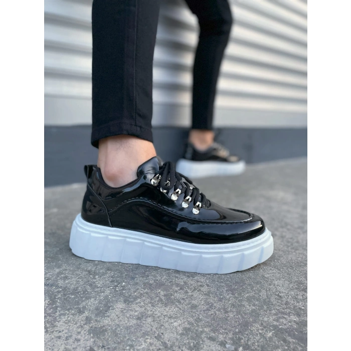 JY010 Cloud Bağcıklı Rugan Erkek Günlük Sneaker Ayakkabı RBT - Siyah