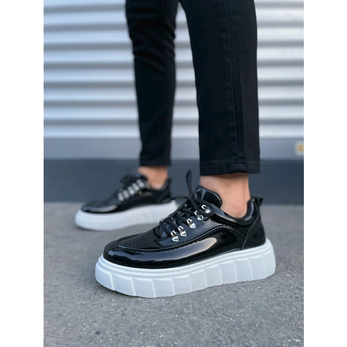 JY010 Cloud Bağcıklı Rugan Erkek Günlük Sneaker Ayakkabı RBT - Siyah