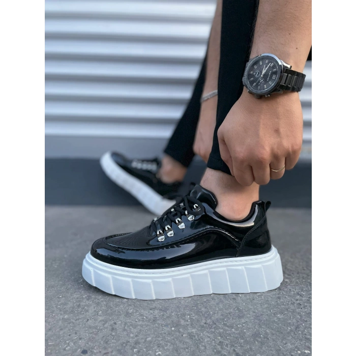 JY010 Cloud Bağcıklı Rugan Erkek Günlük Sneaker Ayakkabı RBT - Siyah
