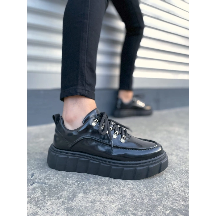 JY010 Cloud Bağcıklı Rugan Erkek Günlük Sneaker Ayakkabı RST - Siyah