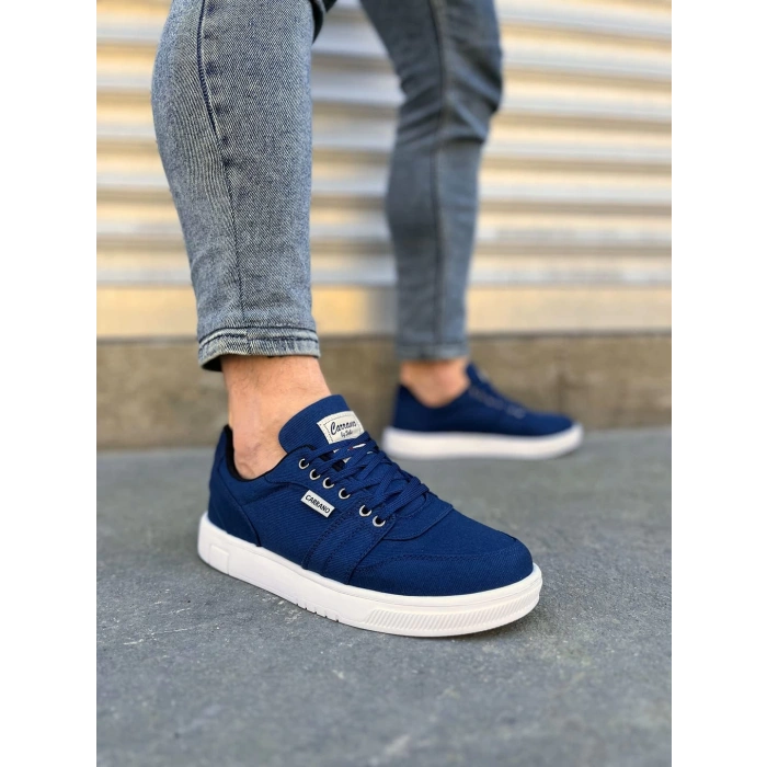 JY0118 REX Bağcıklı Keten Kumaş Erkek Günlük Sneaker Ayakkabı KBT - Lacivert