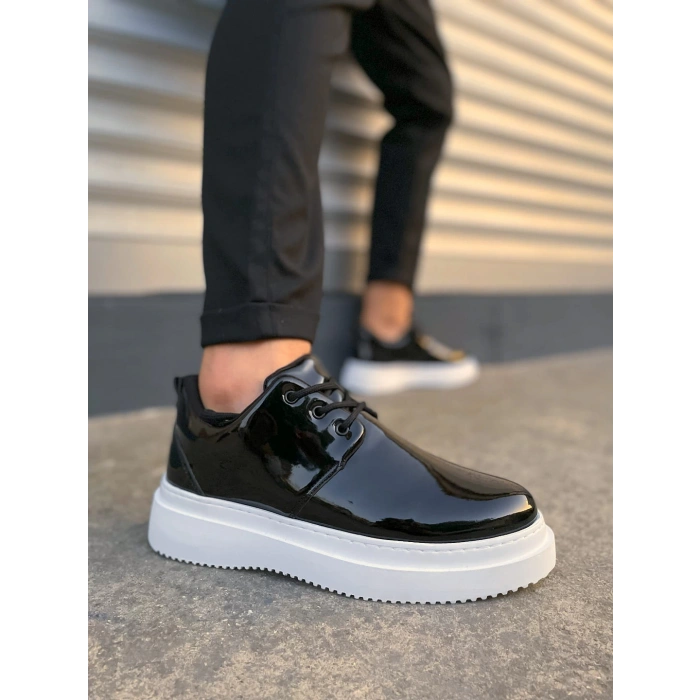 JY03 Luxor Bağcıklı Rugan Erkek Günlük Spor Klasik Ayakkabı RBT - Siyah