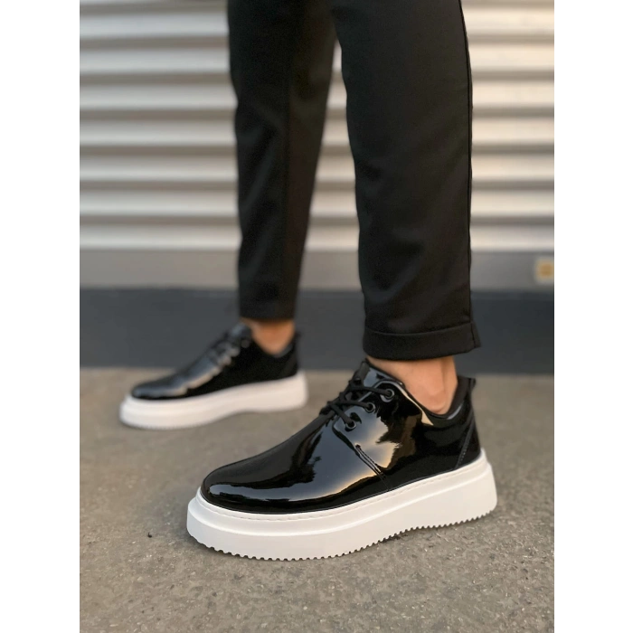 JY03 Luxor Bağcıklı Rugan Erkek Günlük Spor Klasik Ayakkabı RBT - Siyah