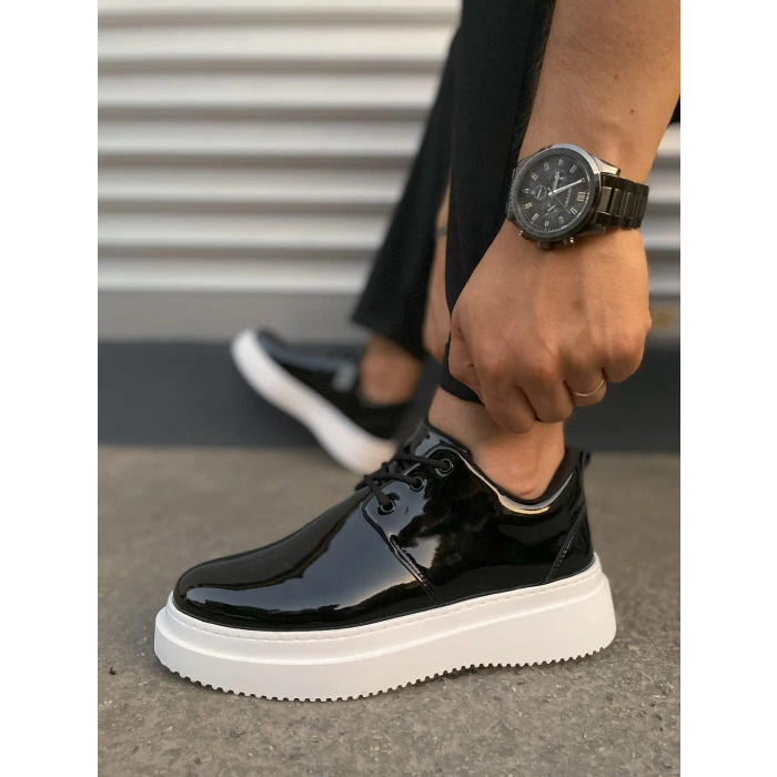 JY03 Luxor Bağcıklı Rugan Erkek Günlük Spor Klasik Ayakkabı RBT - Siyah