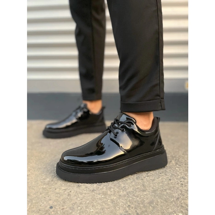 JY03 Luxor Bağcıklı Rugan Erkek Günlük Spor Klasik Ayakkabı RST - Siyah