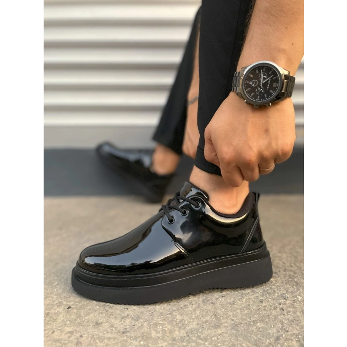 JY03 Luxor Bağcıklı Rugan Erkek Günlük Spor Klasik Ayakkabı RST - Siyah