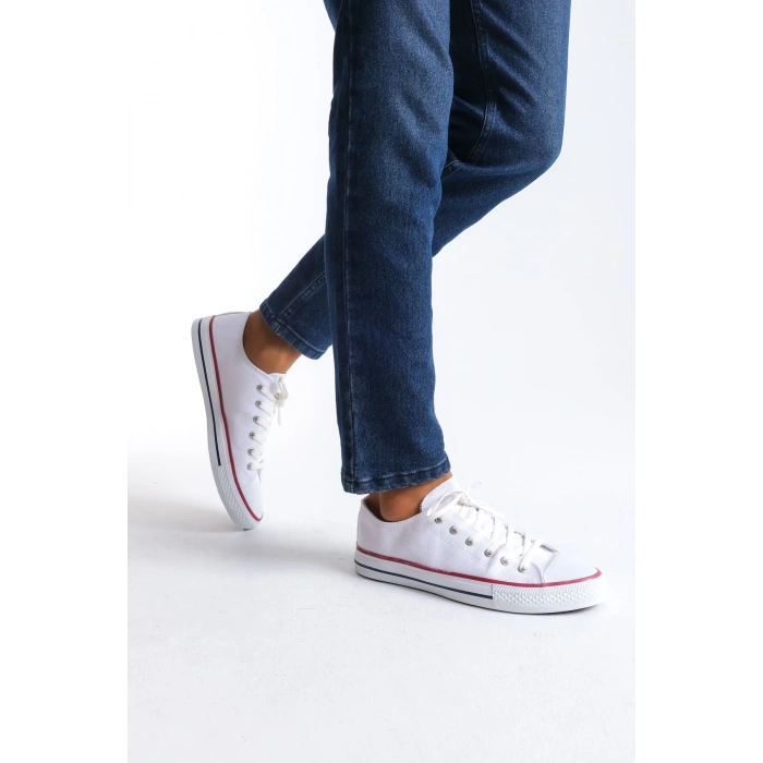 JY0422 Luke Bağcıklı Keten Kumaş Erkek Günlük Sneaker Ayakkabı KBT - Beyaz