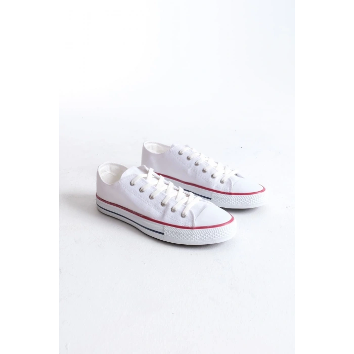 JY0422 Luke Bağcıklı Keten Kumaş Erkek Günlük Sneaker Ayakkabı KBT - Beyaz