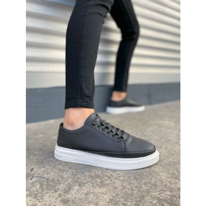 JY0535 Prime Bağcıklı Cilt Erkek Günlük Sneaker Ayakkabı CBT - Siyah