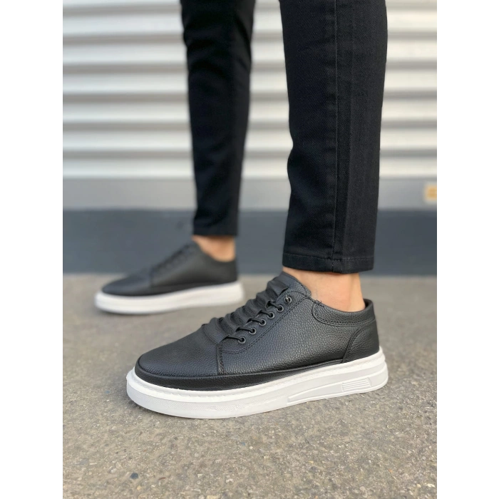 JY0535 Prime Bağcıklı Cilt Erkek Günlük Sneaker Ayakkabı CBT - Siyah