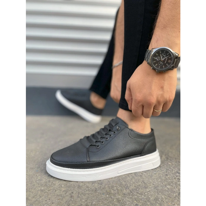 JY0535 Prime Bağcıklı Cilt Erkek Günlük Sneaker Ayakkabı CBT - Siyah