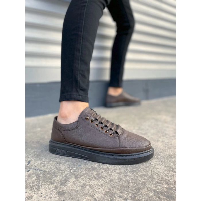 JY0535 Prime Bağcıklı Cilt Erkek Günlük Sneaker Ayakkabı CST - Kahverengi