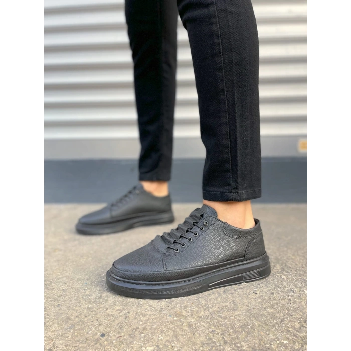 JY0535 Prime Bağcıklı Cilt Erkek Günlük Sneaker Ayakkabı CST - Siyah