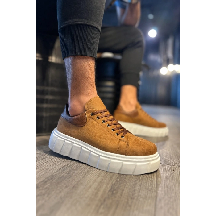 JY144 Volt Bağcıklı Süet Erkek Günlük Sneaker Yüksek Taban Ayakkabı SBT Taba