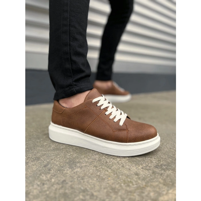 JY151 Boost Bağcıklı Cilt Erkek Günlük Sneaker Ayakkabı CBT - Taba