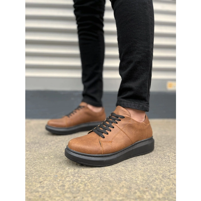 JY151 Boost Bağcıklı Cilt Erkek Günlük Sneaker Ayakkabı CST - Taba
