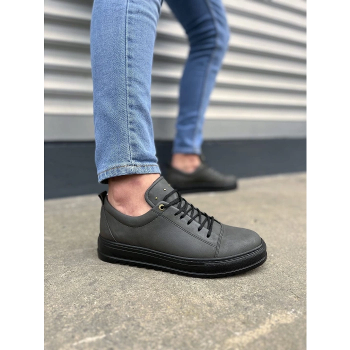 JY152 Cool Bağcıklı Cilt Erkek Günlük Spor Klasik Ayakkabı CST - Füme