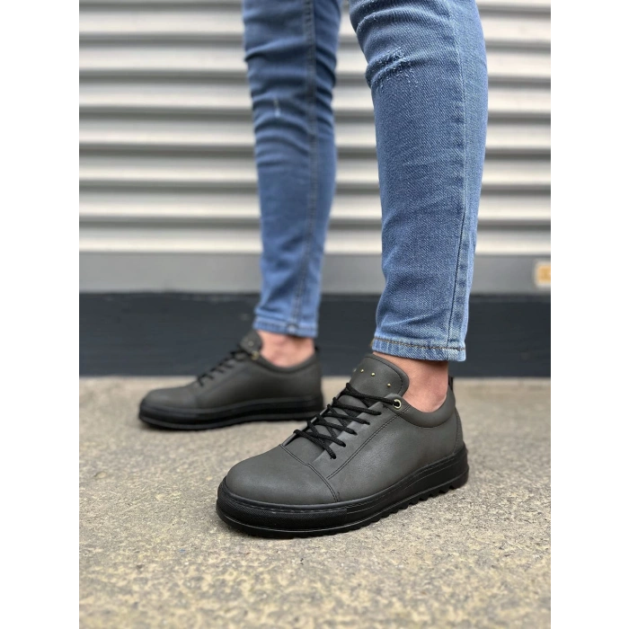 JY152 Cool Bağcıklı Cilt Erkek Günlük Spor Klasik Ayakkabı CST - Füme