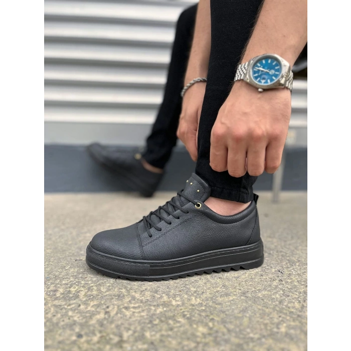 JY152 Cool Bağcıklı Cilt Erkek Günlük Spor Klasik Ayakkabı CST - Siyah