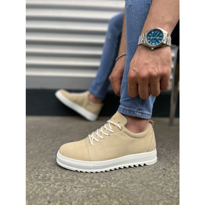 JY152 Cool Bağcıklı Süet Erkek Günlük Spor Klasik Ayakkabı SBT - Krem