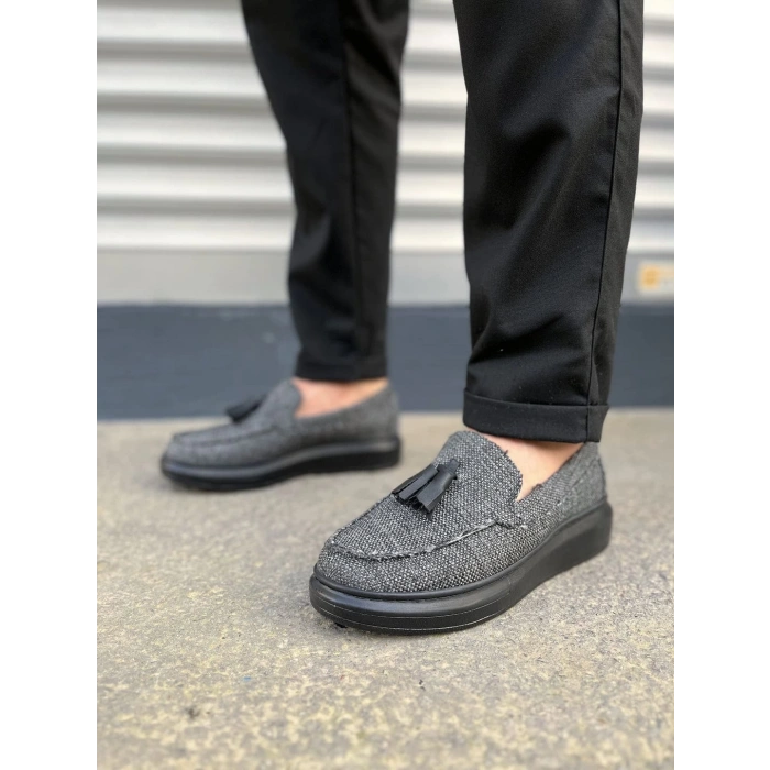 JY154 Blaze Bağcıksız Püsküllü Keten Erkek Günlük Spor Klasik Ayakkabı KST - Gri