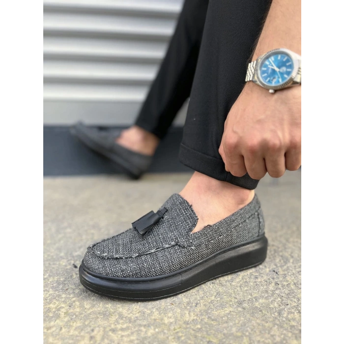 JY154 Blaze Bağcıksız Püsküllü Keten Erkek Günlük Spor Klasik Ayakkabı KST - Gri