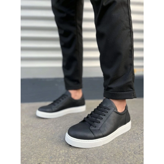 JY165 Elite Bağcıklı Cilt Erkek Günlük Sneaker Ayakkabı CBT - Siyah