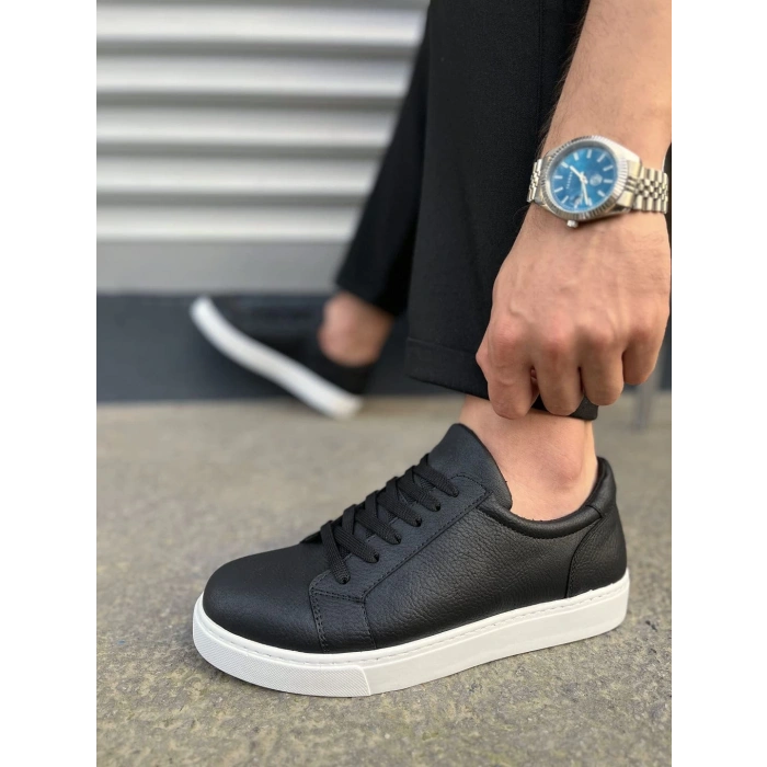 JY165 Elite Bağcıklı Cilt Erkek Günlük Sneaker Ayakkabı CBT - Siyah