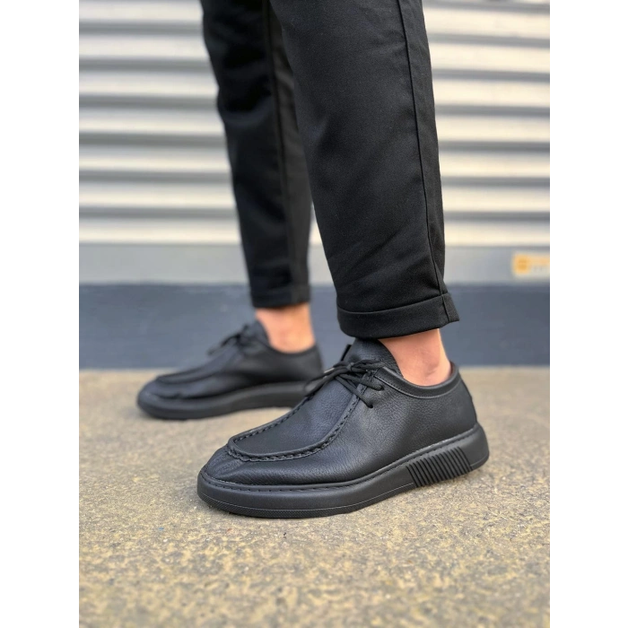 JY170 Tornado Bağcıklı Cilt Erkek Günlük Spor Klasik Ayakkabı CST - Siyah