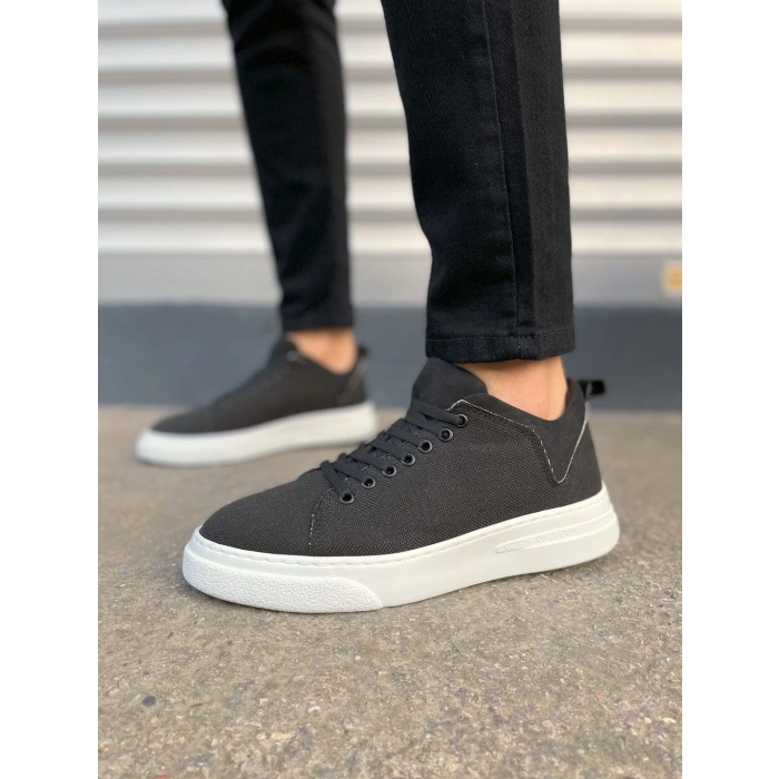 JY204 Flex Bağcıklı Keten Kumaş Erkek Günlük Sneaker Ayakkabı KBT - Siyah
