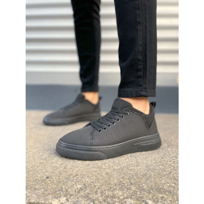 JY204 Flex Bağcıklı Keten Kumaş Erkek Günlük Sneaker Ayakkabı KST - Siyah