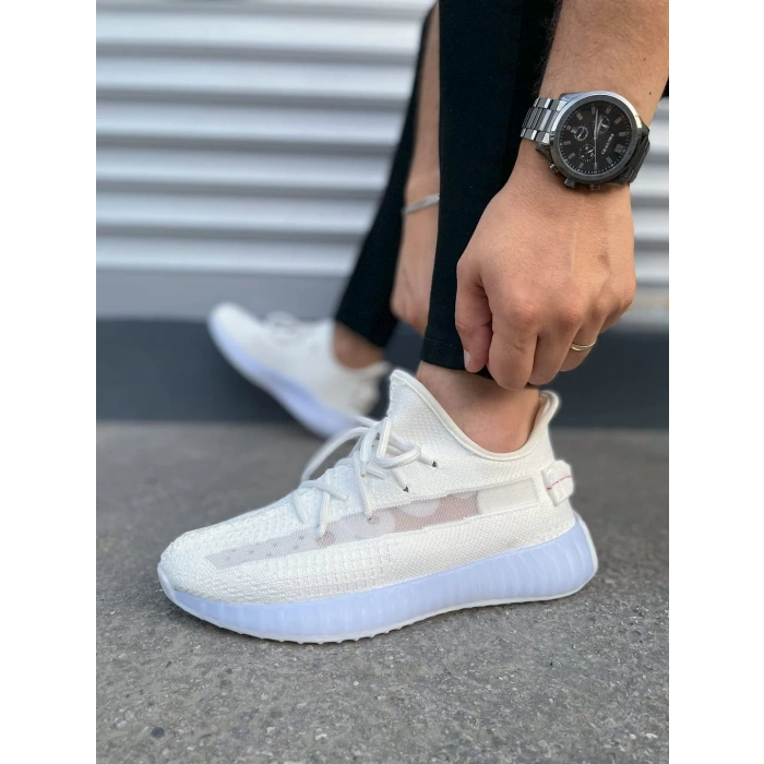 JY305 Pulse Bağcıklı Triko Kumaş Erkek Günlük Spor Ayakkabı TBT - Beyaz